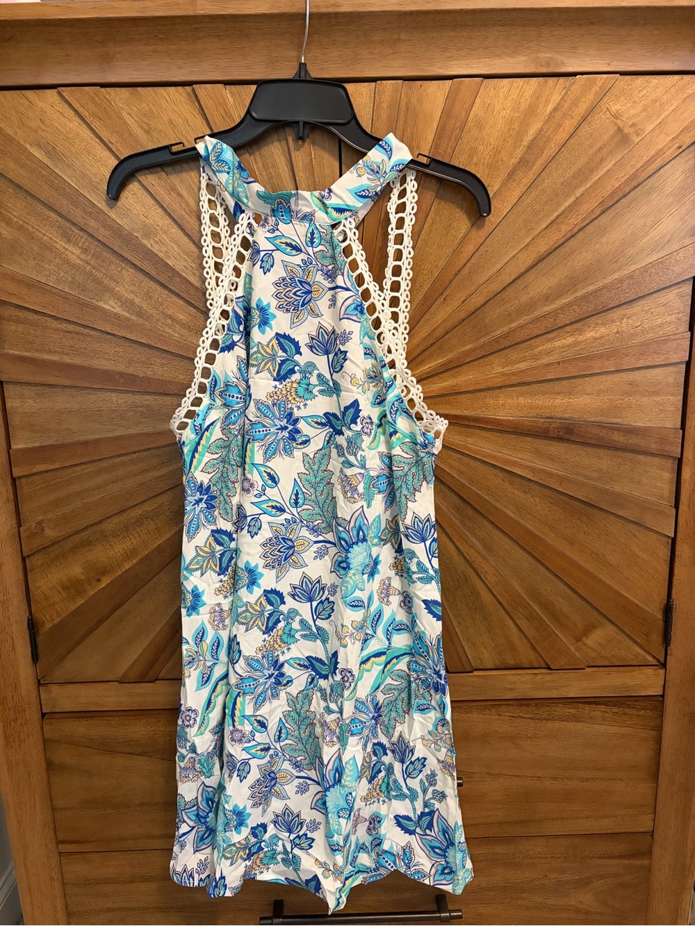 CupShe Blue Floral Crochet-Trim Tank dress